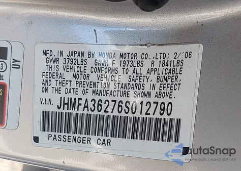 2006 Honda Civic Hybrid from USA, damaged, VIN JHMFA36276S012790